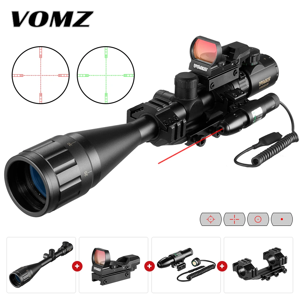 

VOMZ 6-24x50 red and green dot holographic tactical tail laser combo rifle hunting scope with holographic 4-reticle sight