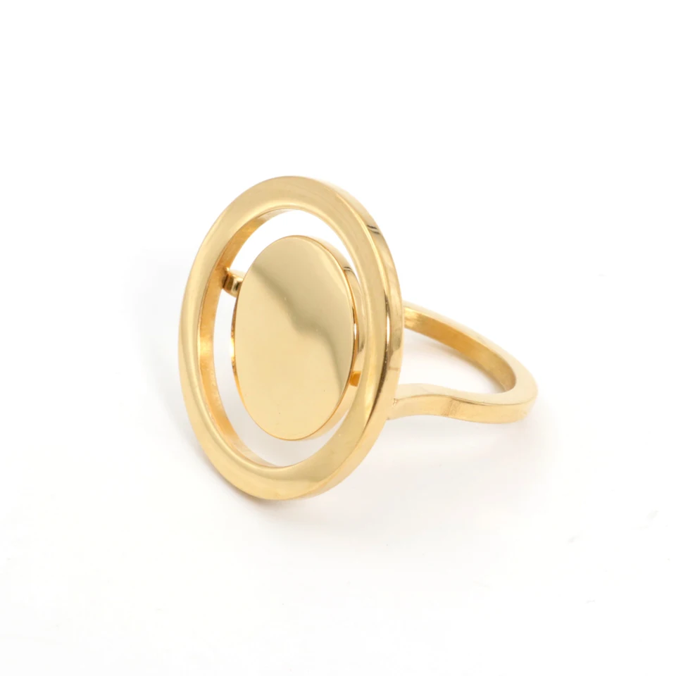 New Statement Exaggerate Double Round Ring for Women Fashion Geometric Gold Color Finger Ring Trendy кольцо Wedding Gift Jewelry