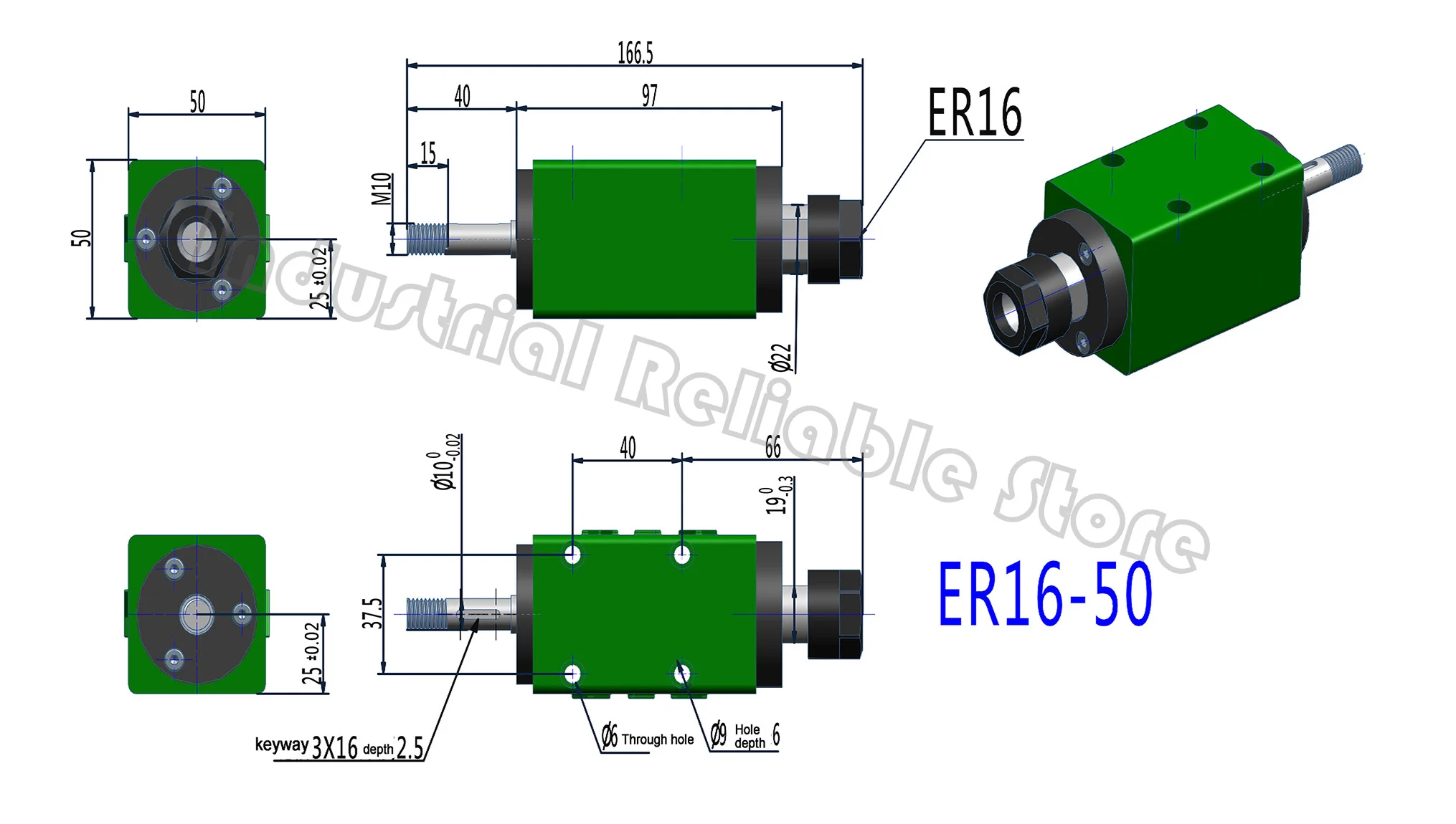 Imagem -05 - Power Head Rolamentos para Perfuração e Fresamento Máquina-ferramenta de Perfuração Velocidade Giratória do Eixo Máx. 3000rpm Er16 750w 1hp 0.75kw Pcs