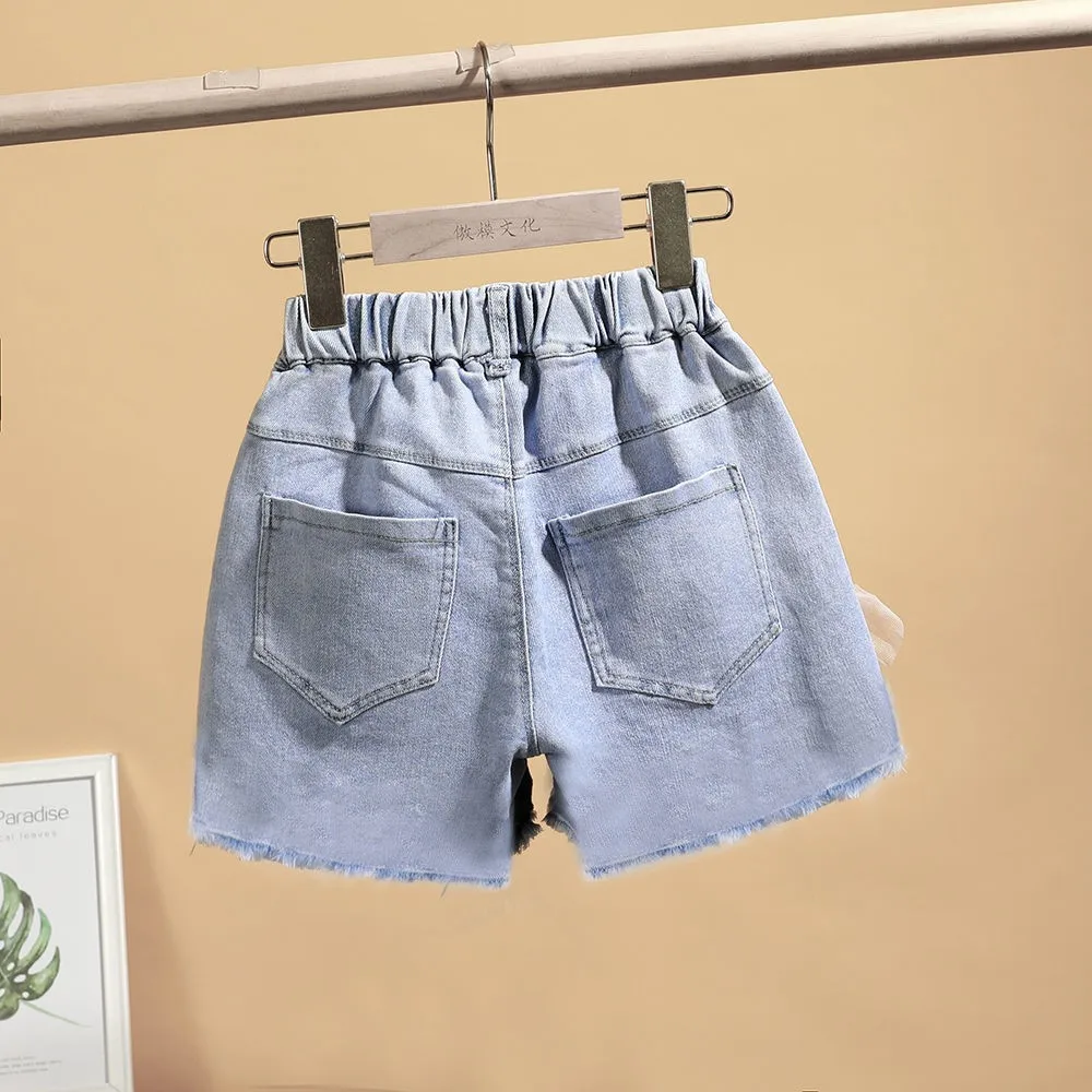 Celana Pendek Denim Katun Musim Panas Bayi Perempuan Jeans Lembut Bunga Angsa Lucu Anak-anak Balita untuk Remaja Perempuan Pakaian Anak-anak