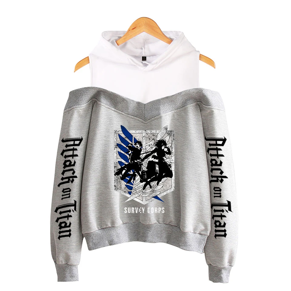 Japan Anime Attack on Titan Women Hoodies Sweatshirts Cosplay Harajuku Sexy Off Shoulder Pullover Hooded Jacket Female Tracksuit