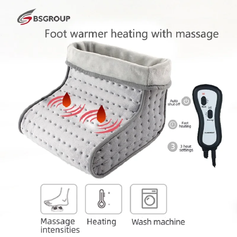 Universal Voltage EU Plug 18W Massage Heating Feet Pad Shoe Electric Heated Foot Warmer Booties Two Motors High/Low Vibrating