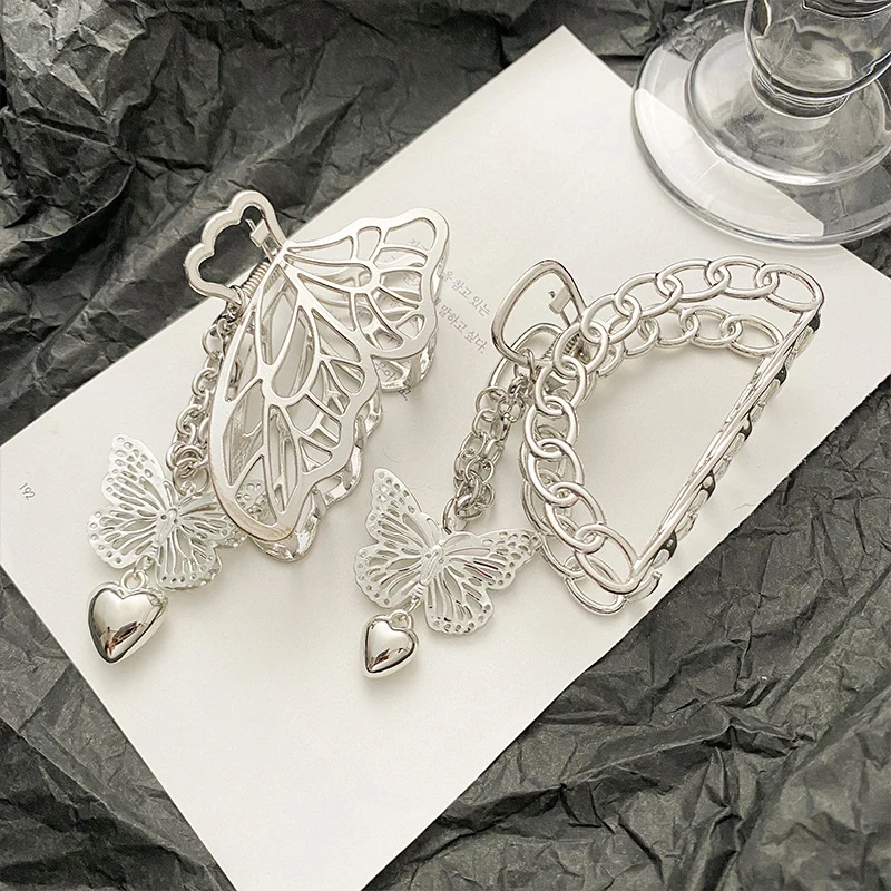 Women Metal Hollow Out Butterfly Heart Tassel Hair Claw Vintage Gold Silver Hair Clips Headband Hairpin Fashion Hair Accessories