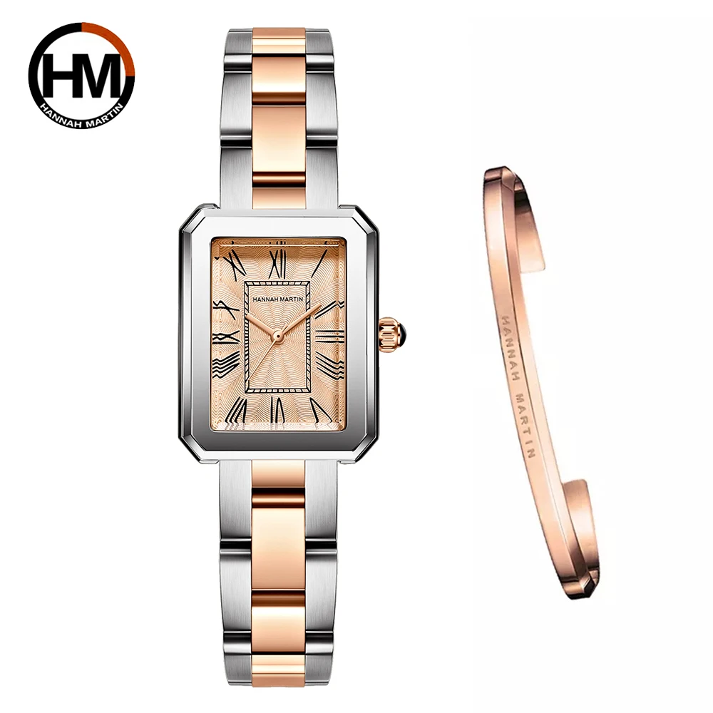 2021 nova elegent relógio feminino com pulseira define japão 2035 quartzo movt t simples rosa ouro feminino aço inoxidável banda à prova dwaterproof