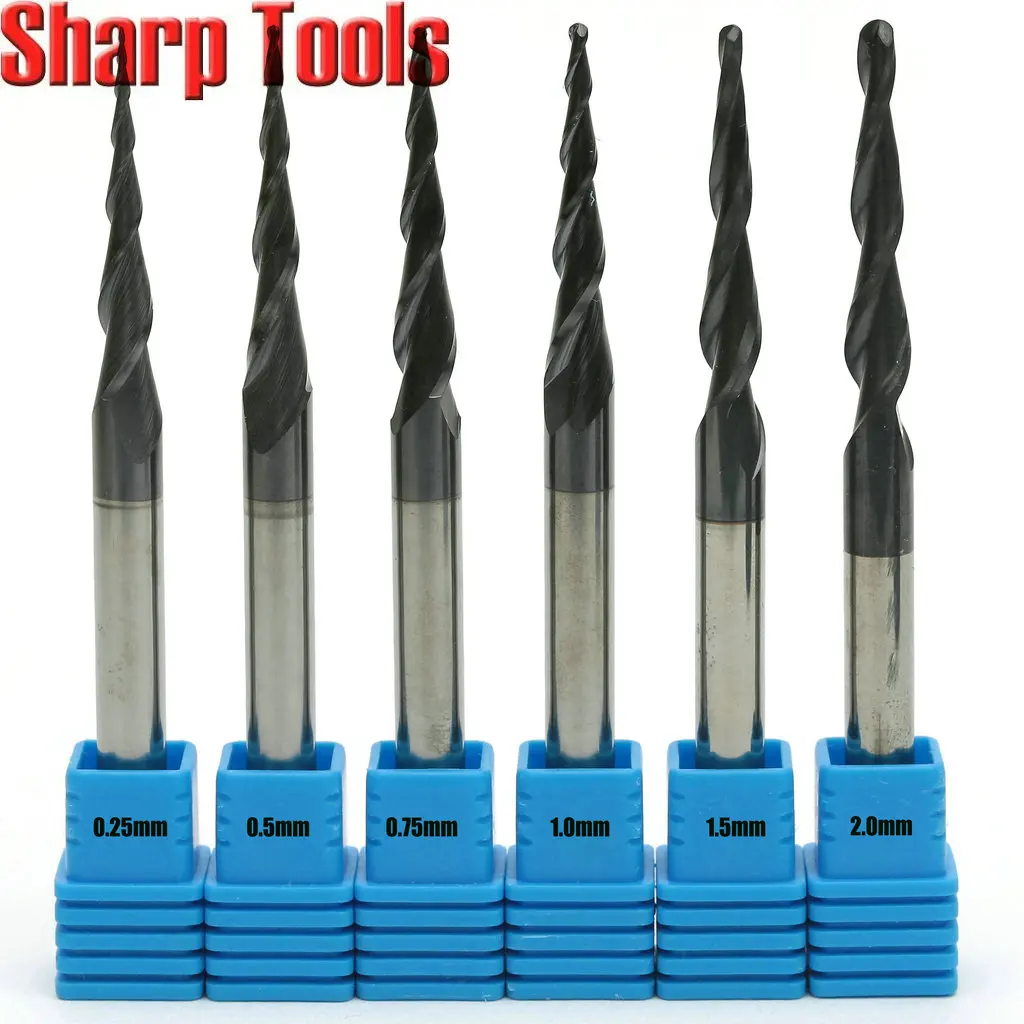 

5pcs R1.0*30.5*75L*6D 2 Flutes Ball Nose Tapered End Mills for Good Relief, Imported Tungsten Steel, HRC55, ALTIN Coated