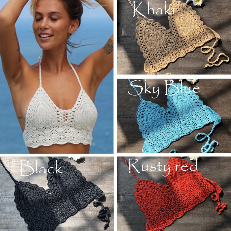 Nieuwe Driehoek Bikini Top Vrouw Holle Out Badpak Gehaakte Zwarte Bikini Top Sexy Zwemmen Bh Grote Vrouwelijke Badmode S M L Xl
