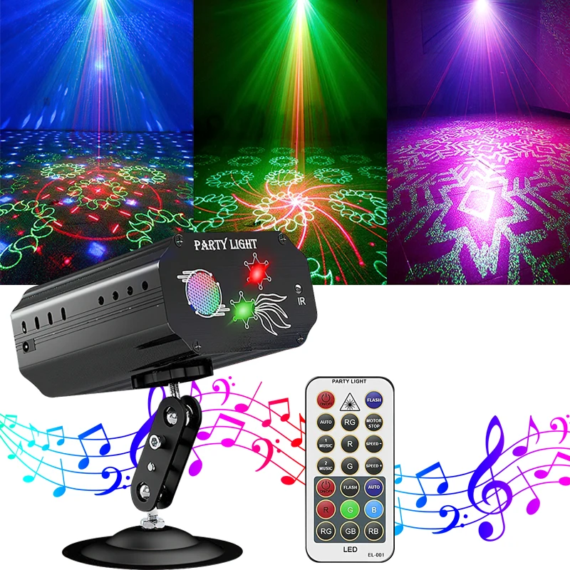 

48 Patterns 3Lens DJ Disco Party Lights Sound Activated Stage Laser Light Led RGB Pattern Projector For Home Christmas Halloween