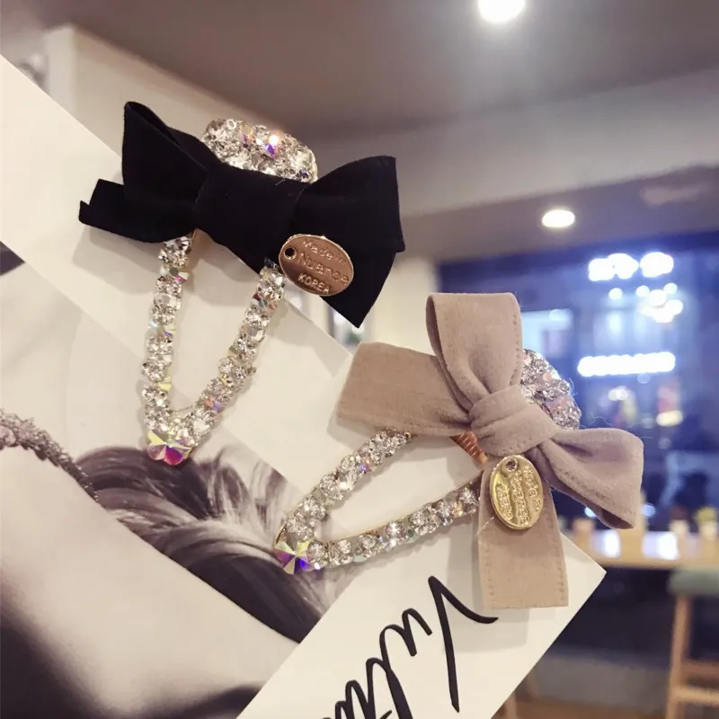 

Small fresh Rhinestone Bow Hair Barrette Hair Clip Hairpin Girls Shining Crystal Hair Accessories Women Headdress Wholesale