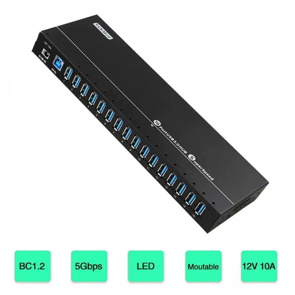 A-316 Sipolar 16 Ports 62Industrial Métal USB3.0 Syncs de Données et airies de Charge avec 120W Puissance pour iPhone iPad Tablettes