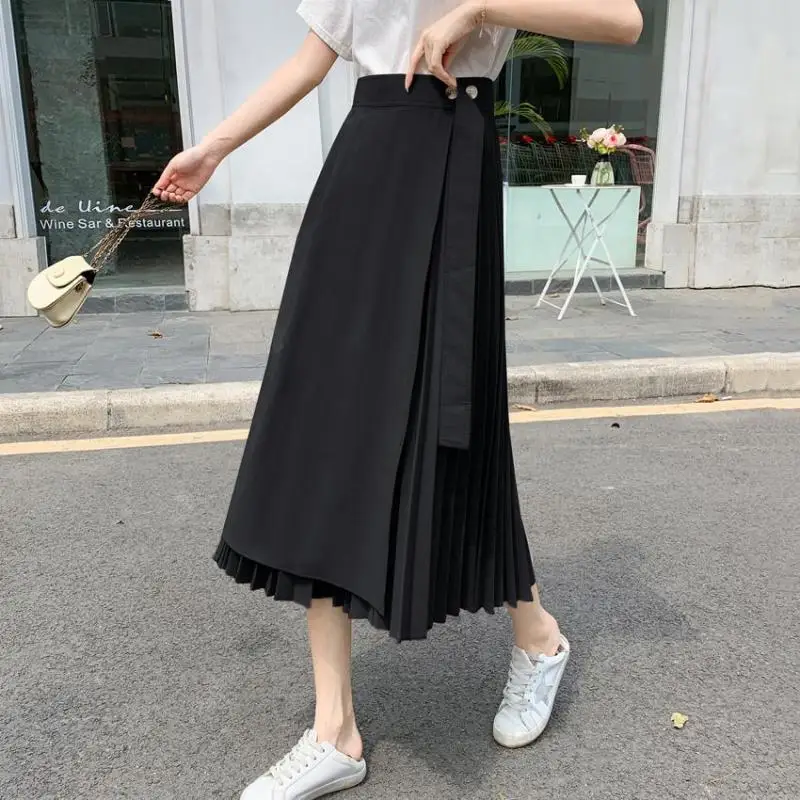 2024 Summer New Simple Solid Color One Piece Irregular Pleated Skirt High Waist Slimming Casual Women Suit Skirt Free Shipping