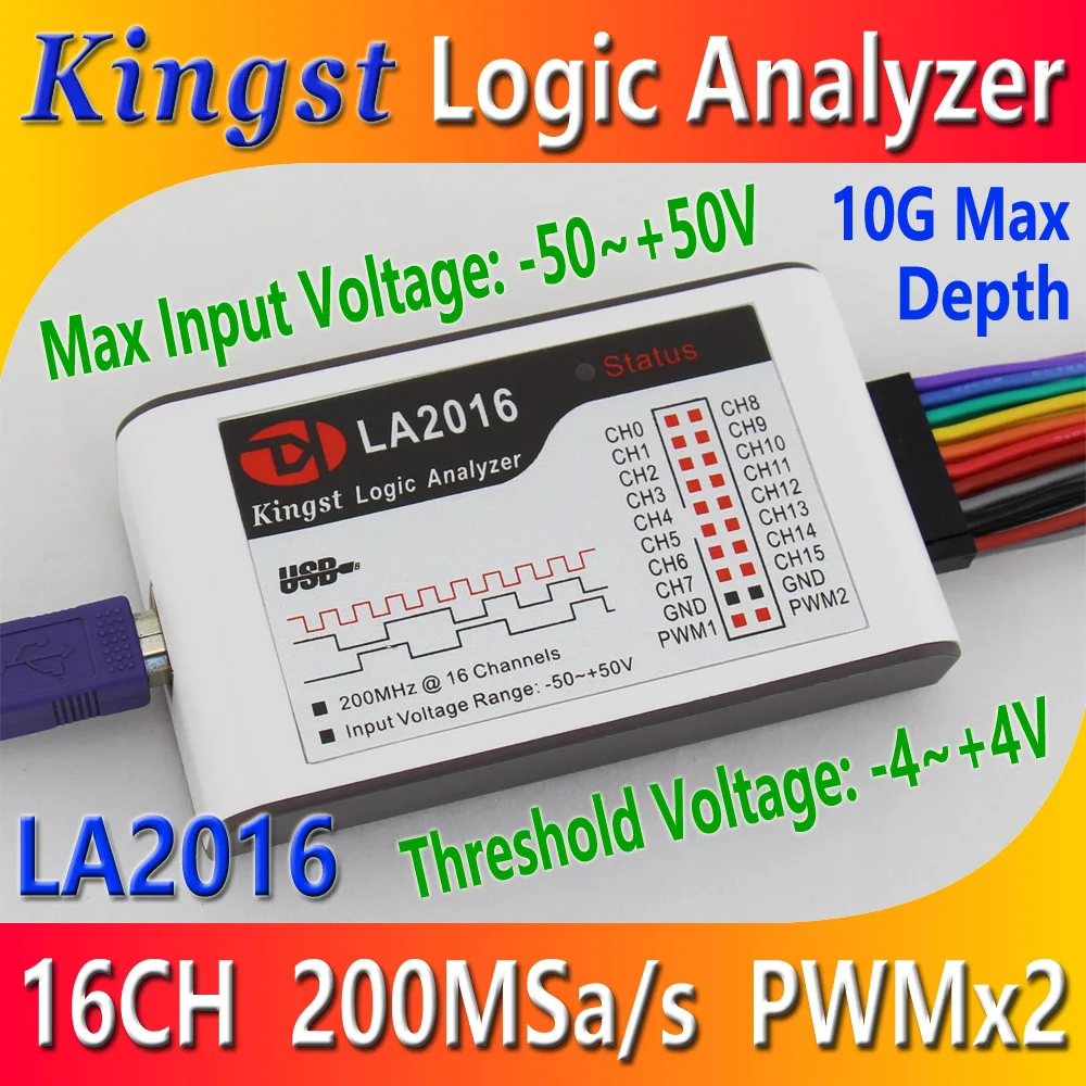 

Kingst LA2016 USB Logic Analyzer 200M max sample rate,16Channels,10B samples, MCU,ARM,FPGA debug tool, English software