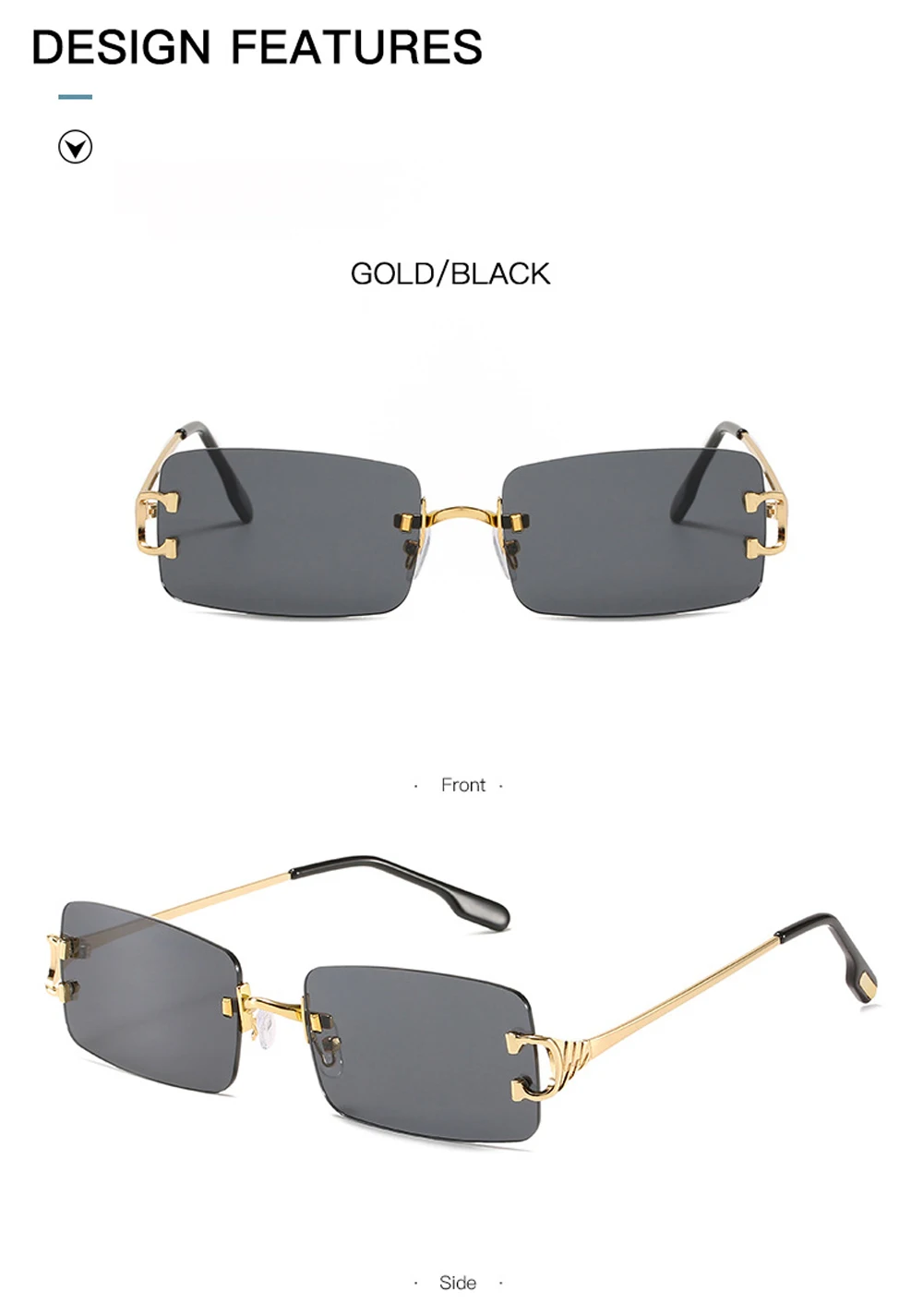 XaYbZc Blaue rechteckige Sonnenbrille, randlos, für Herren, Metall, modisch, quadratisch, Sonnenbrille für Damen, Verlaufsglas, rahmenlos, 2025, UV400 – Detail 13