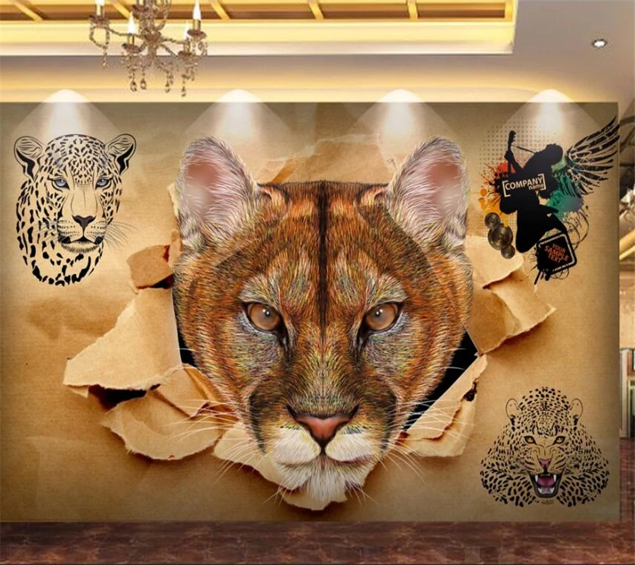 

wellyu Custom large 3d murals fashion home decoration 3D retro leopard bar internet cafe tooling background wall wallpaper