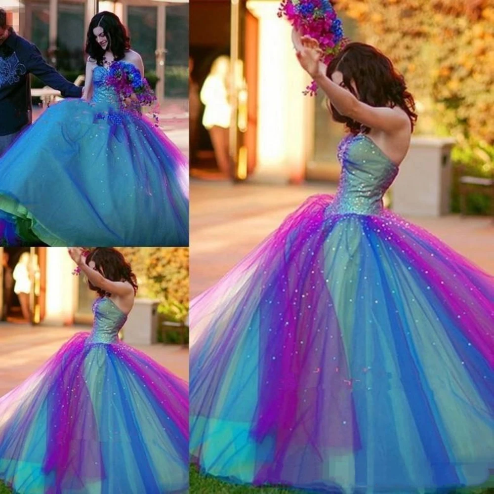 Vestido de baile azul e roxo, contas de cristal com lantejoulas, sweet 16, amor