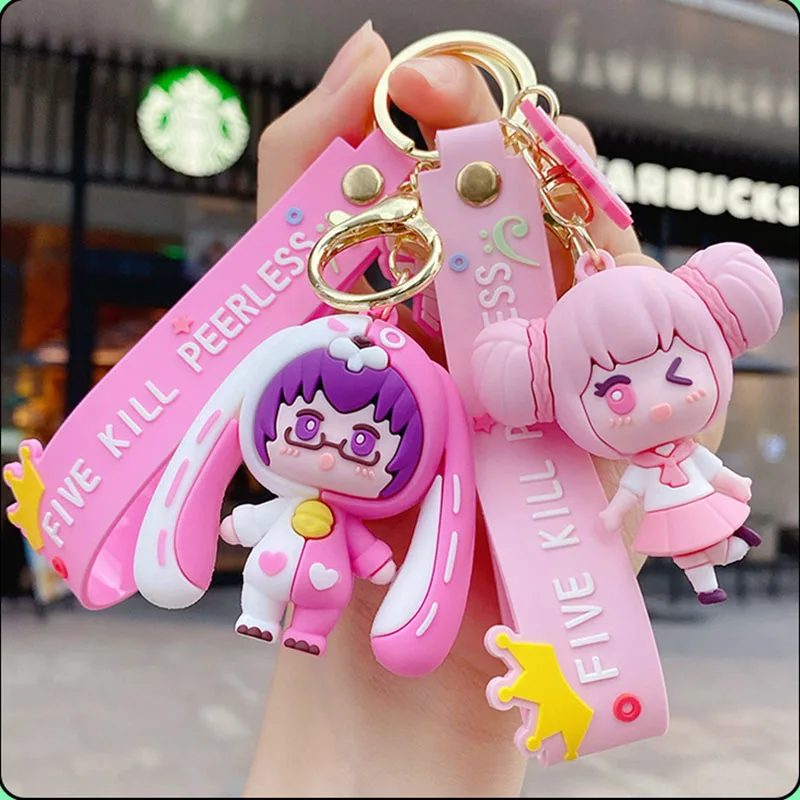 Cartoon Game Characters King Glory Hero Angela Keychain Cute Girl Luban No.7 Doll Keyfob Bag Pendant Women Gift Trinket Keyring