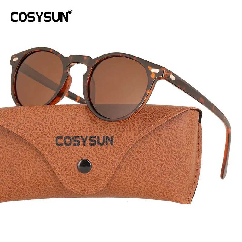 COSYSUN Women Ultralight TR90 Polarized Sunglasses Women Driving Round Leopard Shades female Vintage Sun Glasses Gafas De Sol