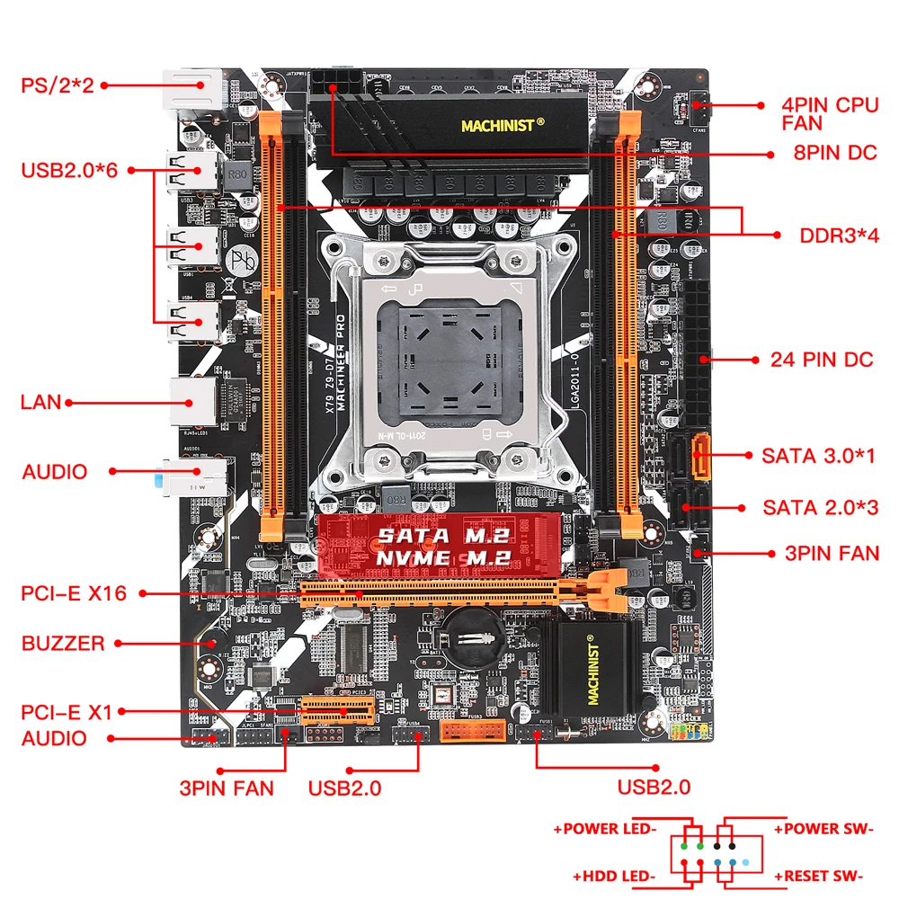 Imagem -02 - Machinist X79 Suporte Motherboard Ddr3 Reg Ecc Memória Ram e Desktop Compatível Xeon e5 v1 v2 Cpu Lga 2011 Sata3.0 Z9-d7