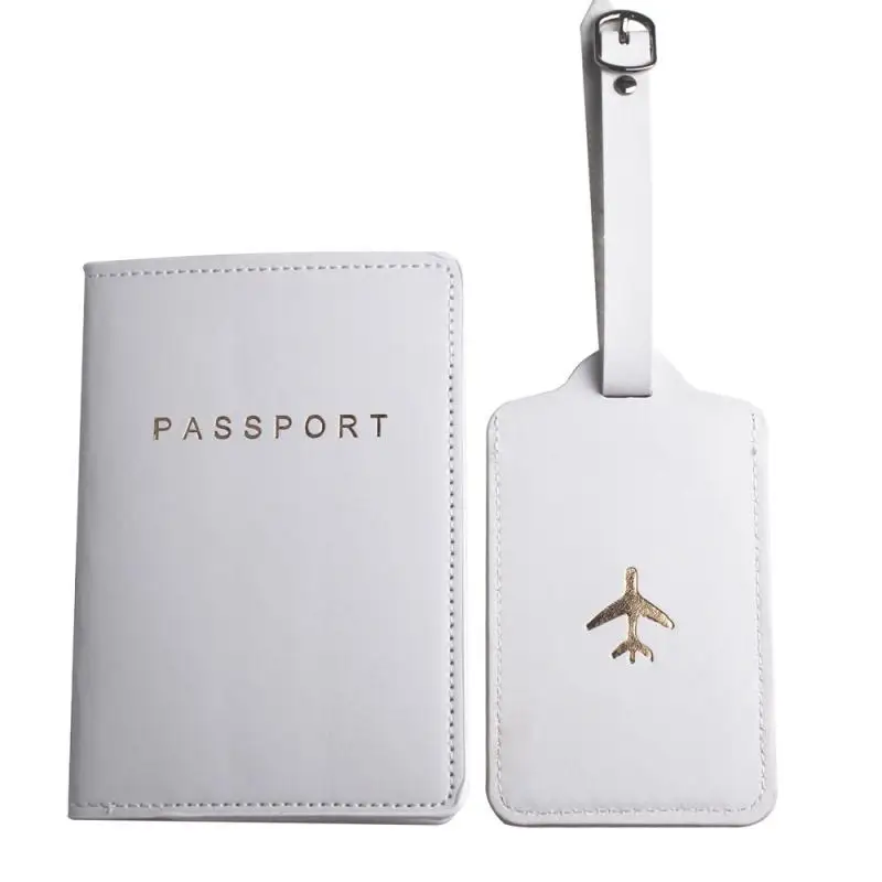 2020 New 2pcs/set Black White Passport Cover&Luggage Tag PU Leather For Travel Accessories Case Label Tag Passport Holder