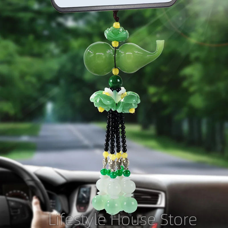 Creative Car Pendant Jade Decoration Chinese Style Rear View Mirror Hanging  Ornament Accessories Cute Decor Birthday Gifts