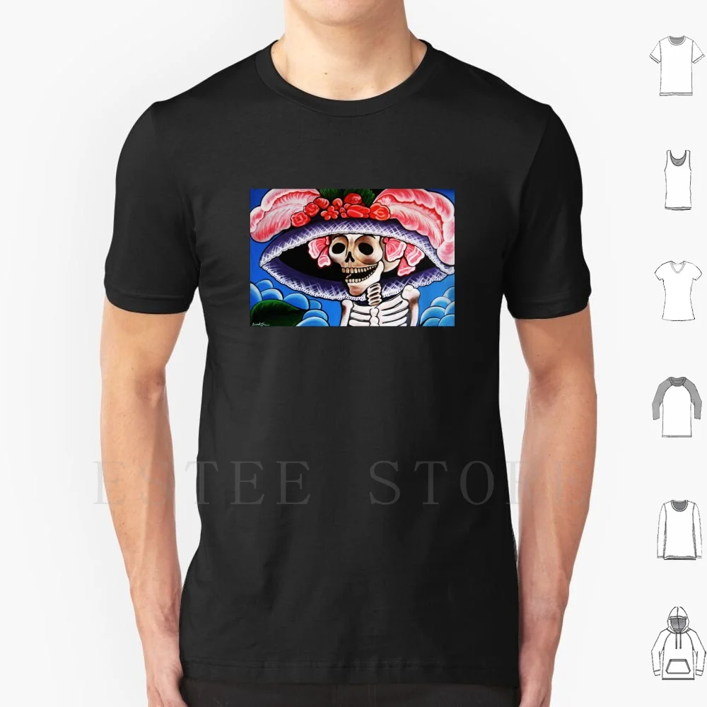 Posada's Big Hat T Shirt Print Cotton Dia De Los Muertos Posada Skeleton Jose Posada