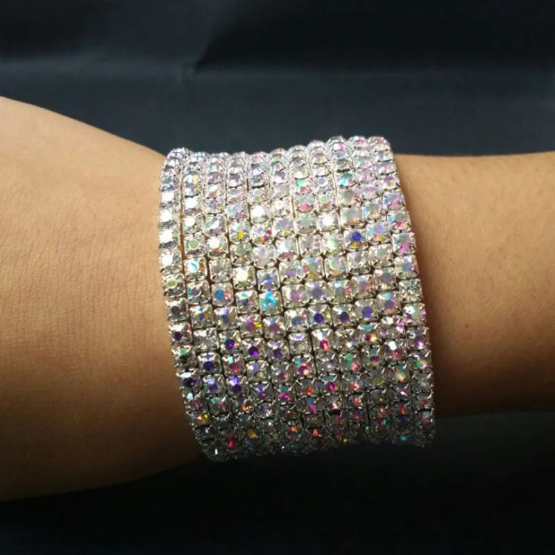 Crystal Rhinestone Bangles Silver Plated and Gold Color Bracelet Multi-row Spiral Bangle Bracelets for Women