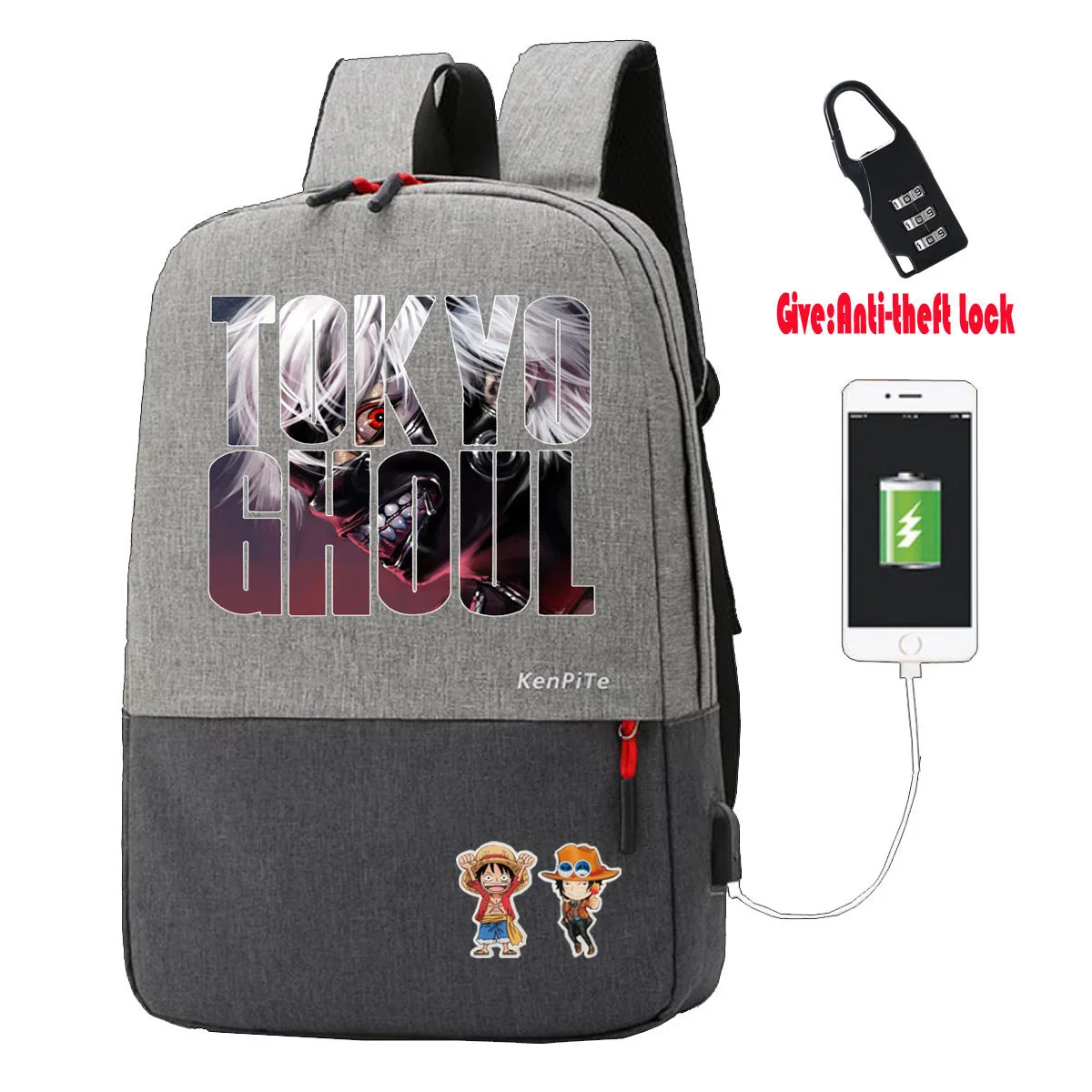 

Japan anime Tokyo Ghoul Backpack UNISEX Laptop Travel bag student book Bags teenagers canvas Anti-theft USB Charging Knapsack