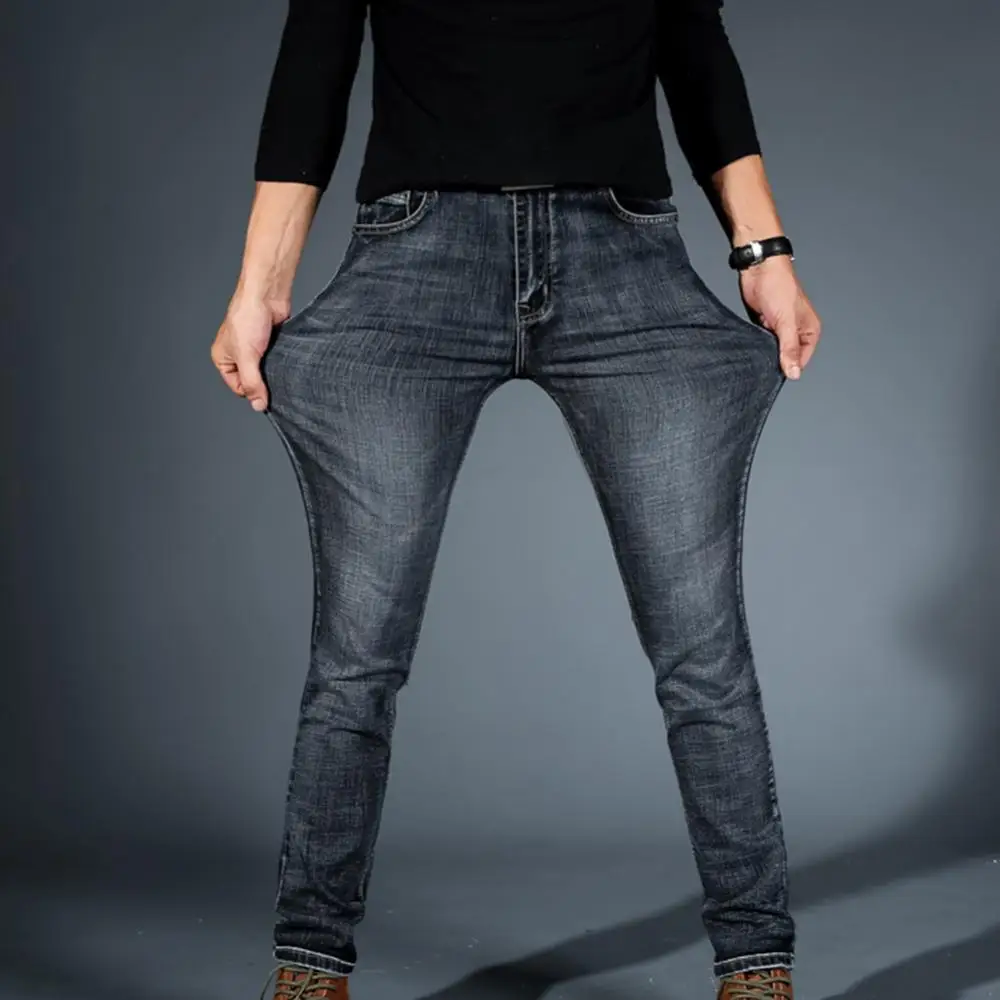 Pants Stretch Long Jeans Mid Rise Men's Jeans Men's Fashion Slim Fit Jeans Plus Size European Men's Denim Pants