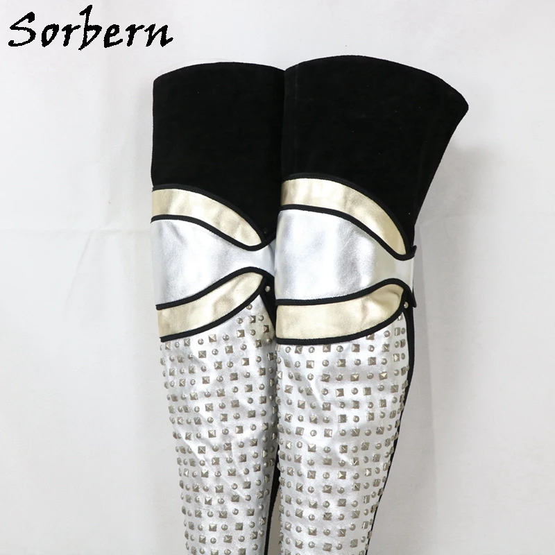 Sorbern Sexy Over The Knee Boots Punk Rivets Pointed Toe Size 36 Stilettos High Heels Custom Wide Calf Shaft Long Boot Lady Shoe