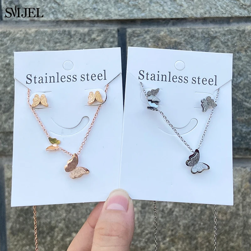 

Прекрасные матовые ожерелья-бабочки, модный комплект ювелирных изделий из нержавеющей стали, милые серьги с животными, женские свадебные серьги-гвоздики, подарок 2026