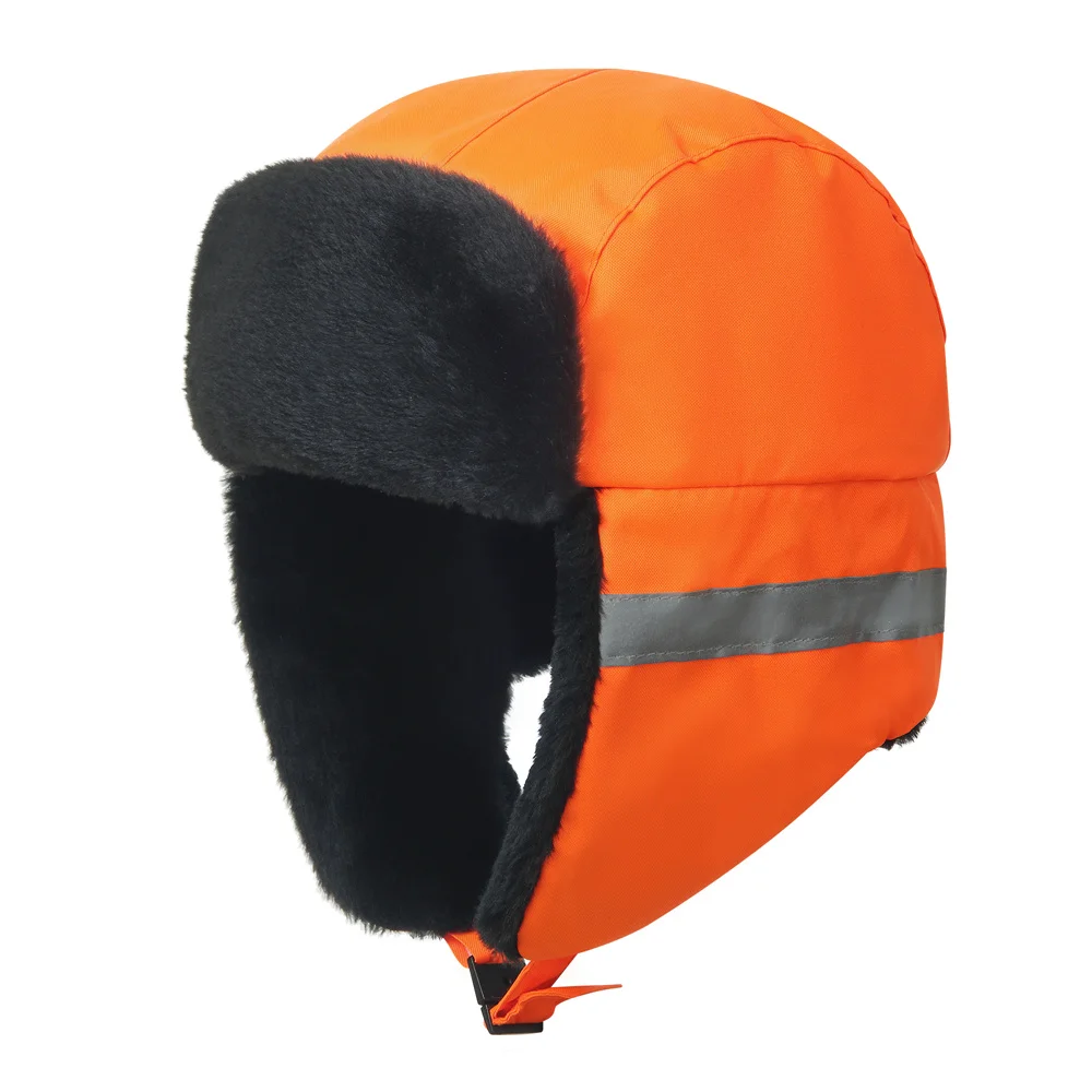 AYKRM High Visibility Viz Hat Trapper Bomber Faux Rabbit Fur Earflap Snow Winter Caps Aviator Trooper Ski Mens Women Unisex