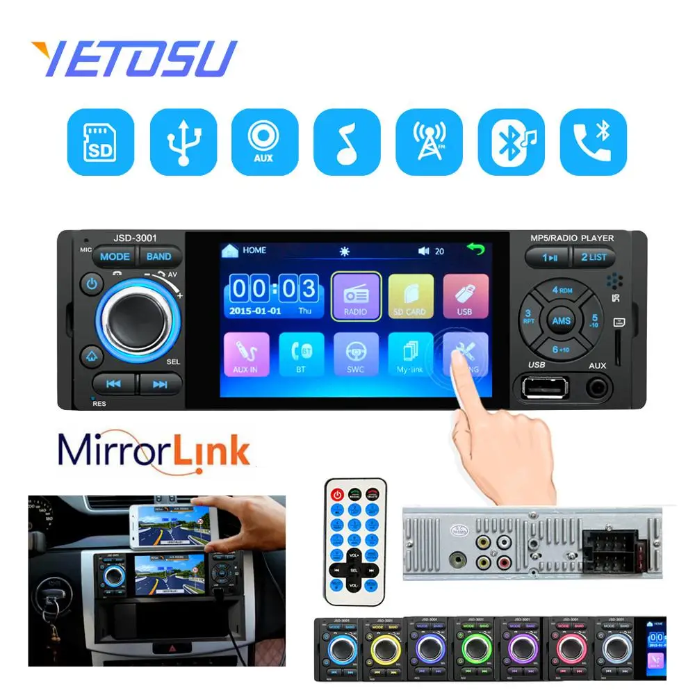 

BTFM Autoradio 1 Din Car Radio JSD-3001 4.1 MP5 Car Player Touch Screen Car Stereo Bluetooth 1Din Auto Radio Camera Mirror Link