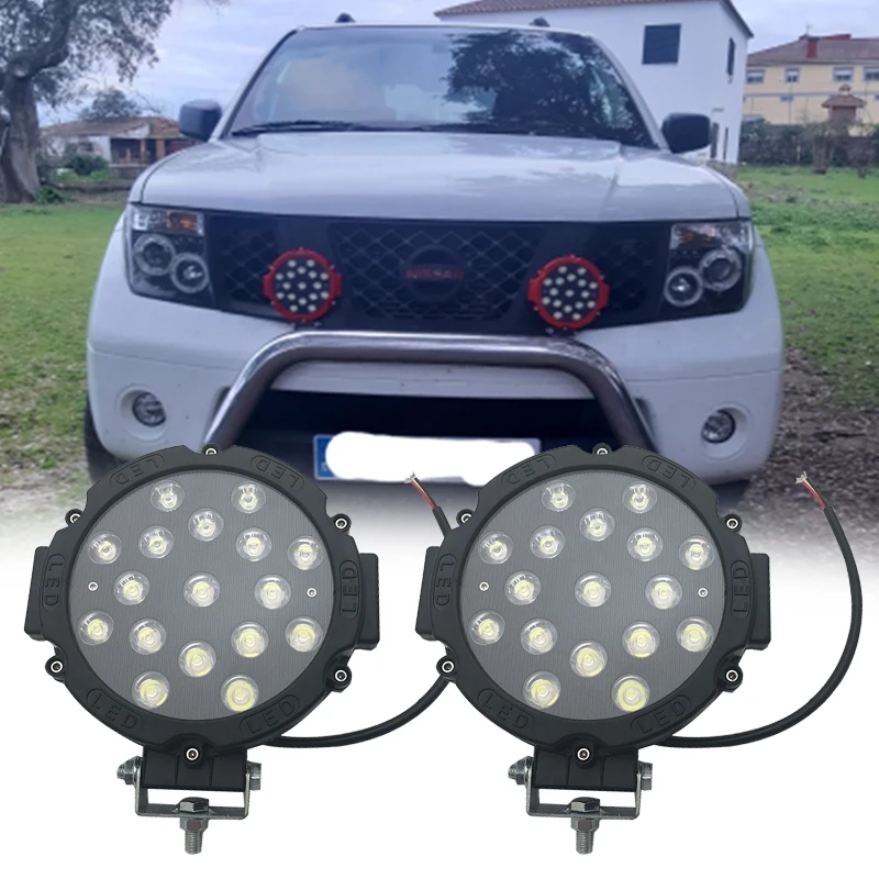 Offroad Car Bullbar 51W 7” Round Headlight LED Work Light Spotlight For Jeep JK 4x4 Truck SUV Pickup Flood Driving Fog Lamp