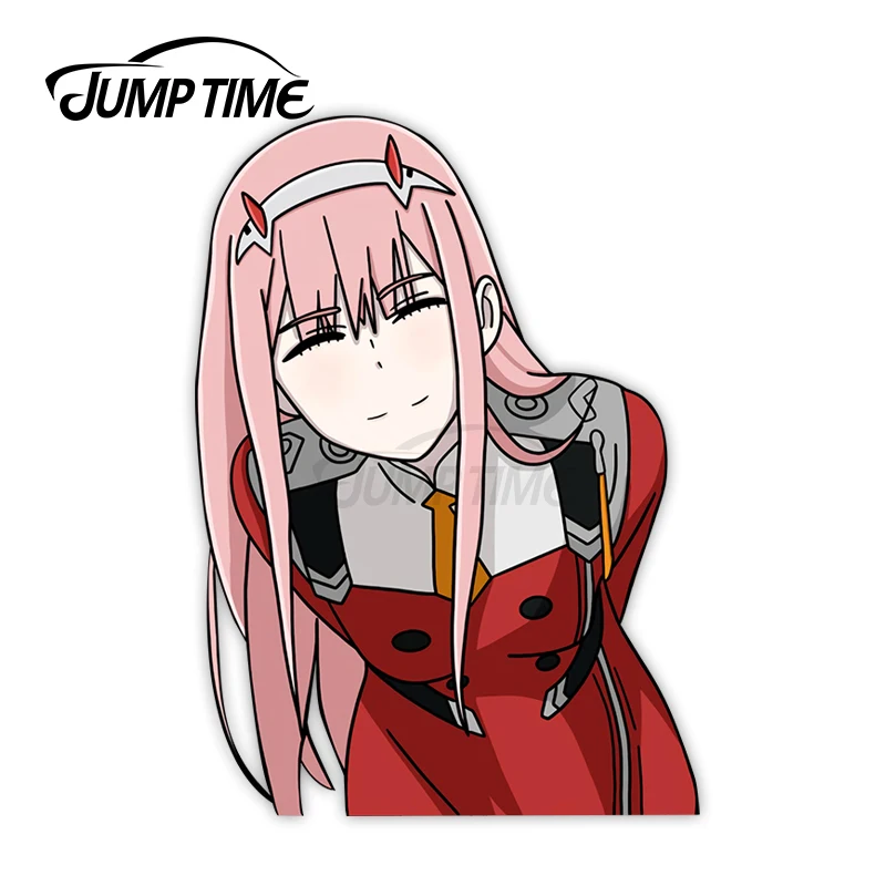 JumpTime 13 x 8cm For Adorable Zero Two Peeker Anime Sticker Decal With Eyes Closed Vinyl Material Bumper Decoration Car Decals