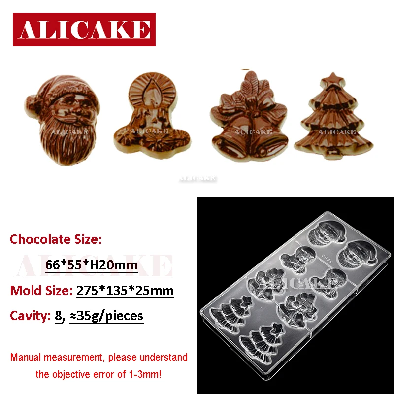 Polycarbonate Chocolate Molds for Chocolate Candy Mold Santa Claus Mould Christmas Bells Confectionery Baking Pastry Tools