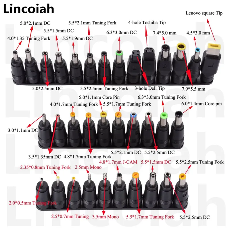 34 pces/8 pces universal 5.5mm x 2.1mm dc adaptador de alimentação ca dicas kits de conector para lenovo thinkpad portátil fonte de alimentação plug jack conjuntos