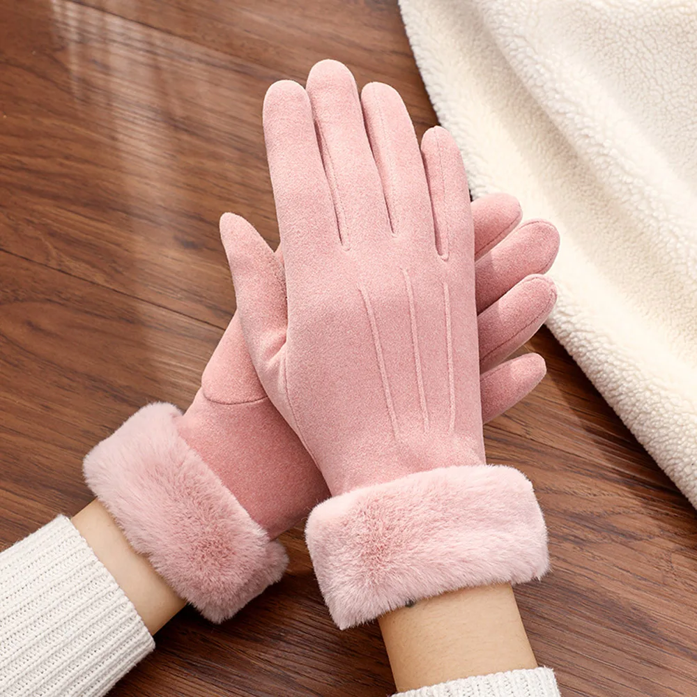 1 Pair Winter Women New Fashion Gloves Autumn Cute Furry Warm Mitts Full Finger Mittens Outdoor Sport Female Gloves Screen