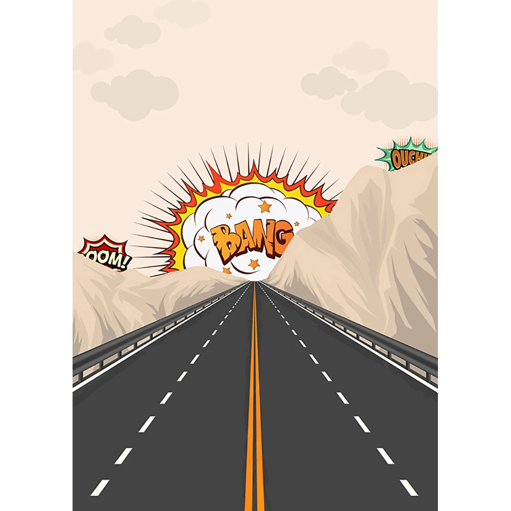 Allenjoy fotografía fotófono carretera explosión dibujos animados Kinder Bang montaña nubes camino sesión fotográfica Boda telón de fondo
