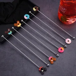 Creative 304 Stainless Steel Stir Stick Cartoon Donut Stirrer Cold Drink Long Handle Cocktail Stick Bar Tools