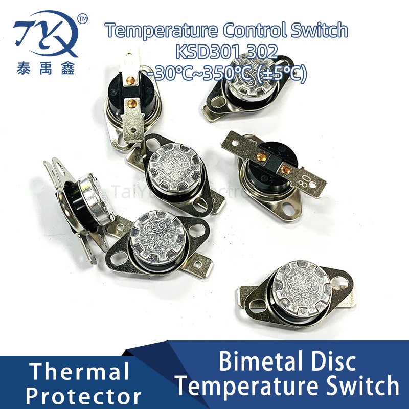 10PCS KSD301 Thermal Protector Thermostat Thermal Protector 30℃~100C~115℃~150℃ Bimetal Disc Temperature Switch Normally Closed