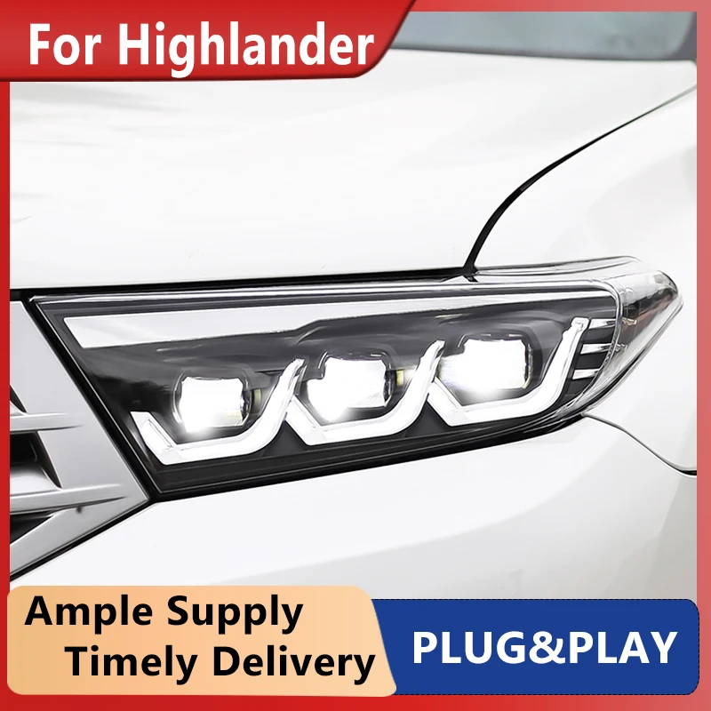 

2 шт. передних фар для Toyota Highlander Kluger 2012 2013 2014, светодиодные фары, светодиодные линзованные фары с двойным проектором, рестайлинг
