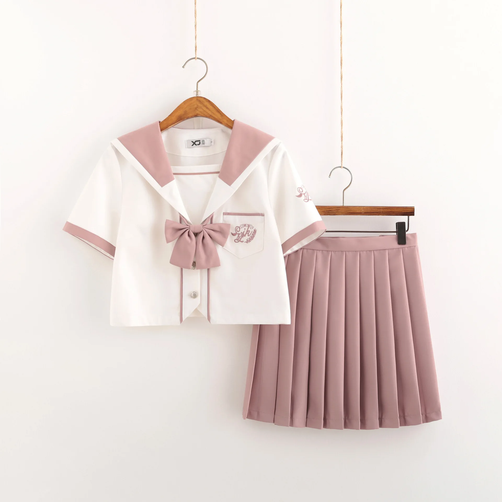 Uniforme JK d'été rose blanc, uniformes scolaires japonais à manches courtes, ensembles de marin pour filles, jupe plissée, uniforme JK, Costumes COS, 2021