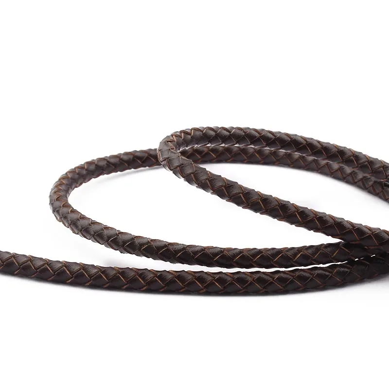 1meter 5mm Round Bolo Braided Weaved Genuine Leather Real Cord For DIY Bracelet Necklace Handicraft Jewelry Making Material