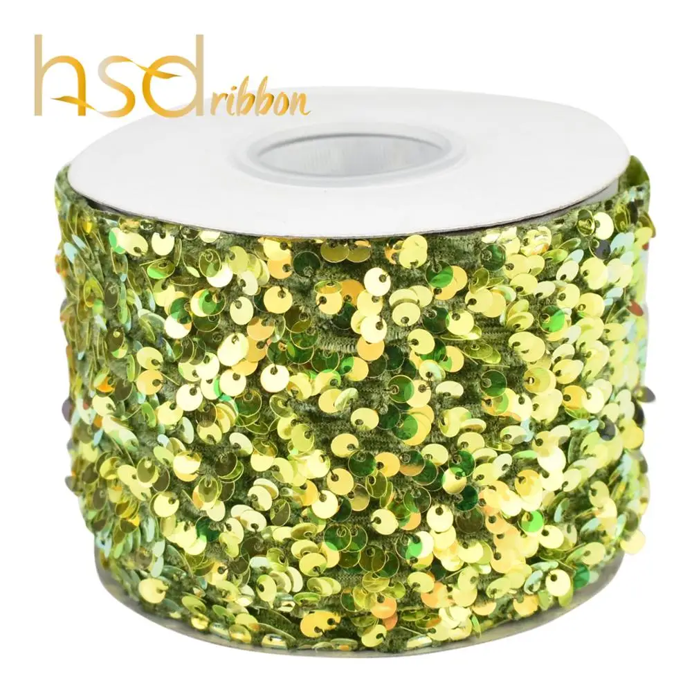 HSDRibbon 3 inch 75mm HSD-Genuine Series colorful Sequin Velvet Sequin Ribbon 25Yards/Roll