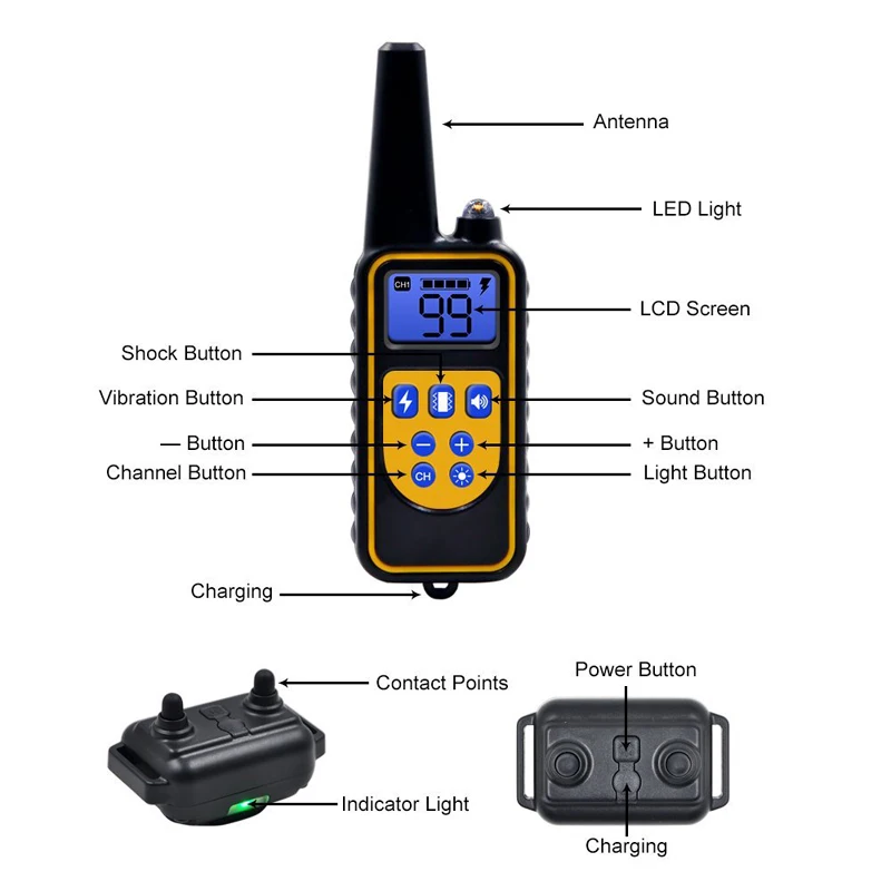 Electric Dog Training Collar, Pet Remote Control, Waterproof, Rechargeable, LCD Display, All Size, Shock Vibration Sound, 800m