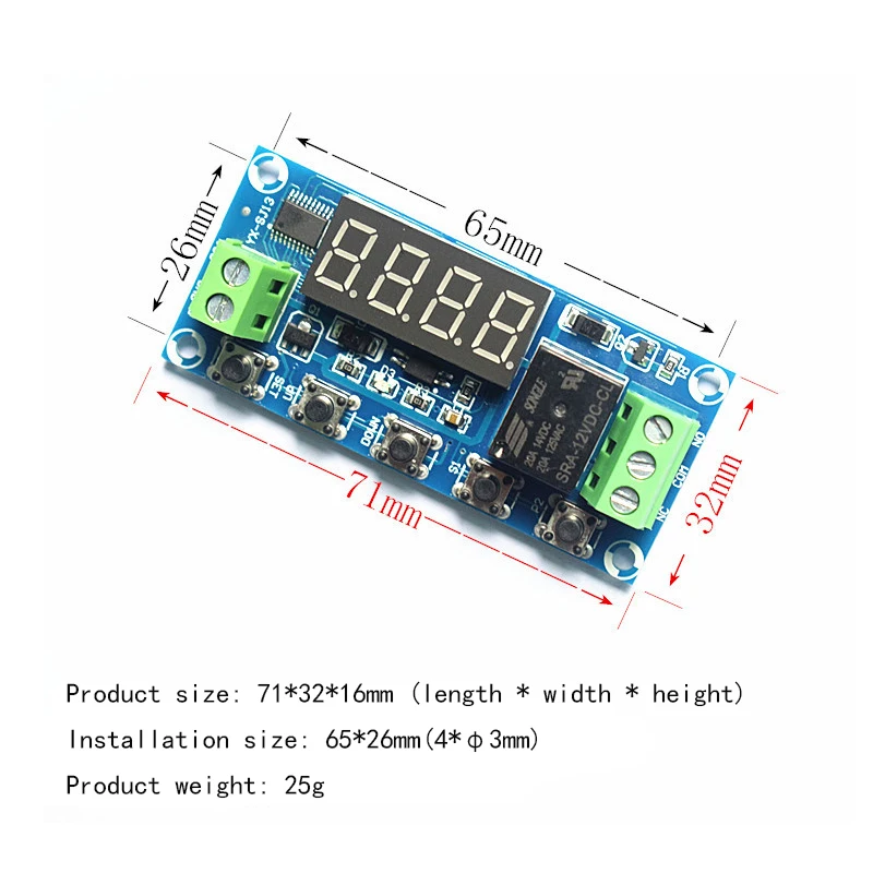 Tablero de Control de relé de tiempo de YX-SJ13, módulo de ciclo de retardo de tiempo de encendido y apagado, DC5V/12V/24V, 5A