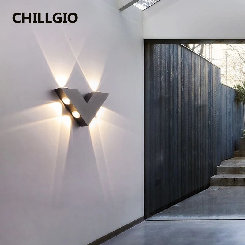 CHILLGIO Waterproof Interior Outdoor Wall Lamps V Shape Aluminum Lighting Hotel Courtyard Home Decor Nordic Exterior Indoor Lamp