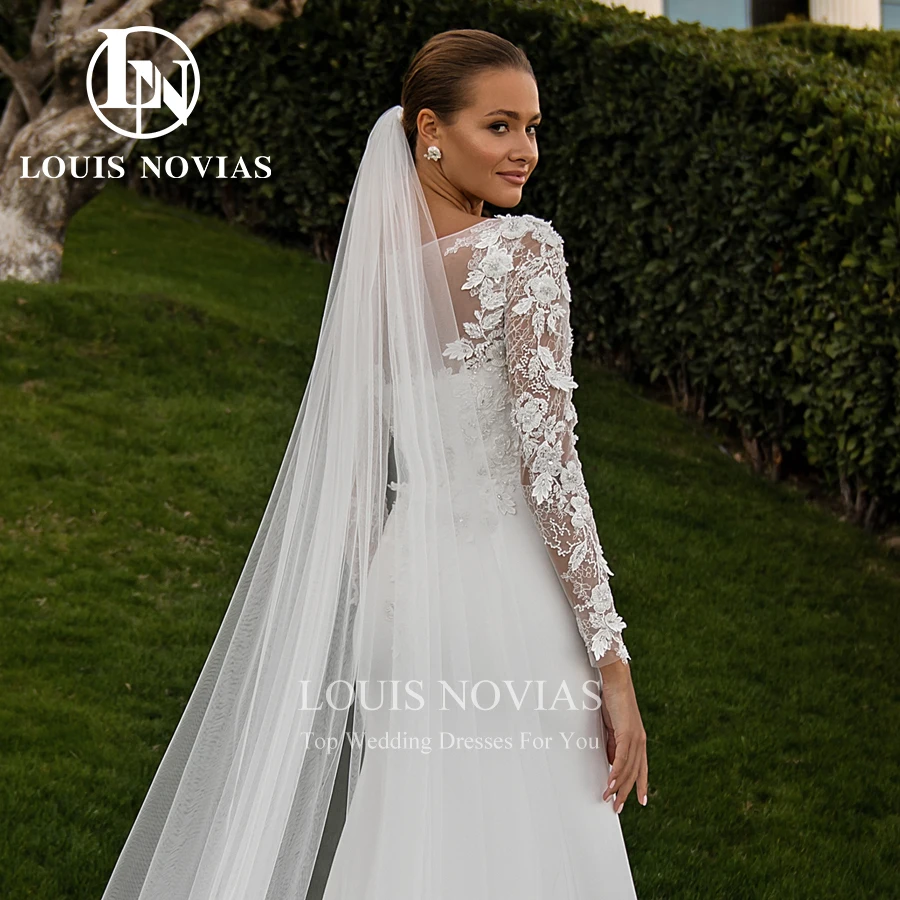 Женское атласное свадебное платье LOUIS NOVIAS, белое платье с длинным рукавом, расшитое бисером, с вышивкой, платье невесты, 2022