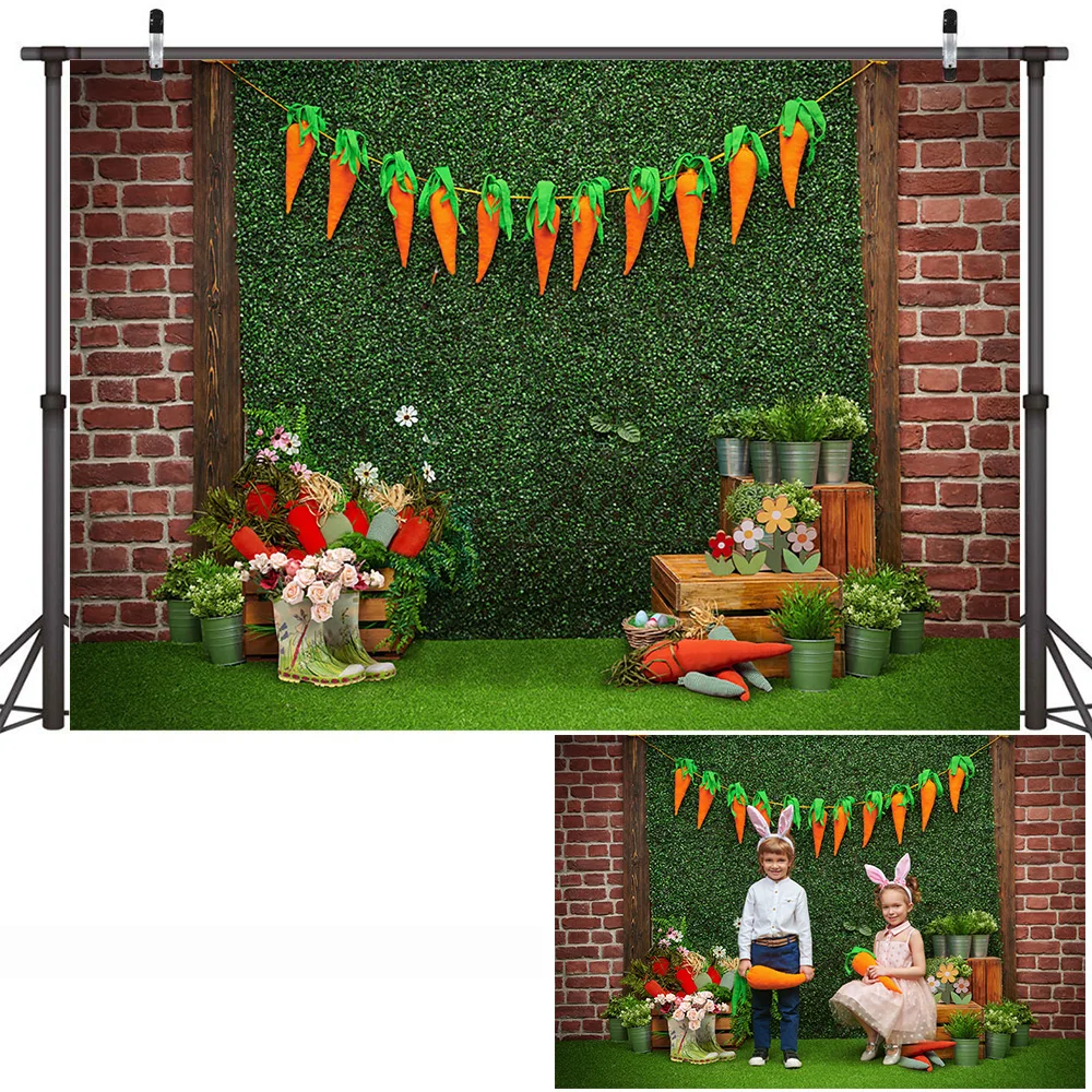 Happy Easter Party Backdrop Spring Rabbit Cake Smash Portrait Photo Background Colorful Eggs Flowers Grass Studio Photography