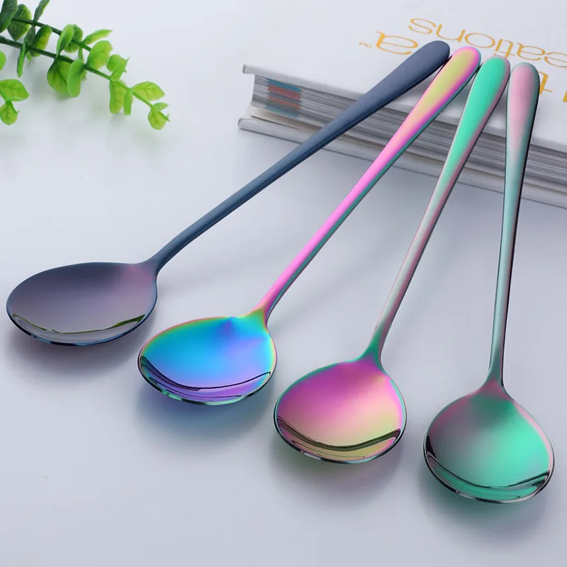 Colorful Spoons for Children, 304 Stainless Steel, Metal Stirring Spoon, Tableware for Dessert, Coffee, Tea, Kitchen Accessories