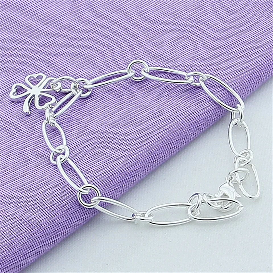 925 Sterling Silver Four leaf clover Flowers Bracelet For Women Fashion Charm Wedding Engagement Party Jewelry Gift